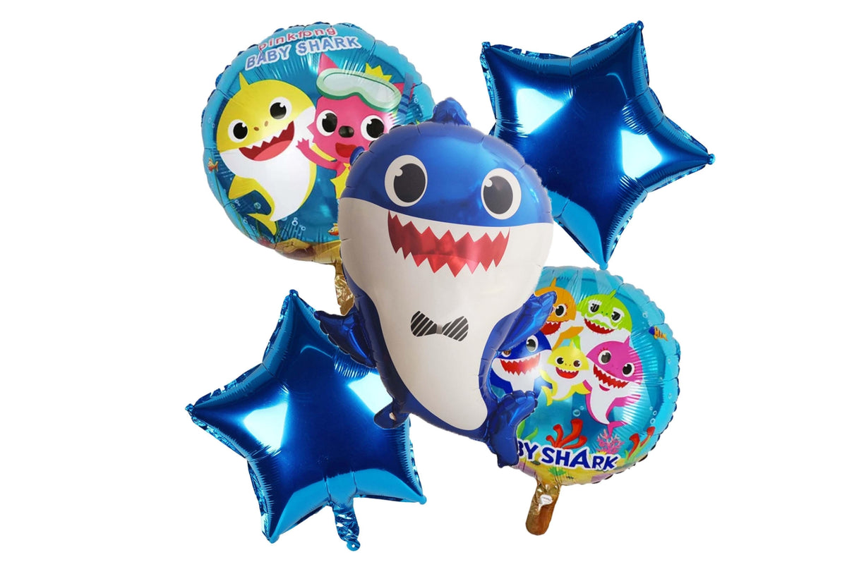 Blue Baby Shark Balloon Bouquet 5 Pcs. Set