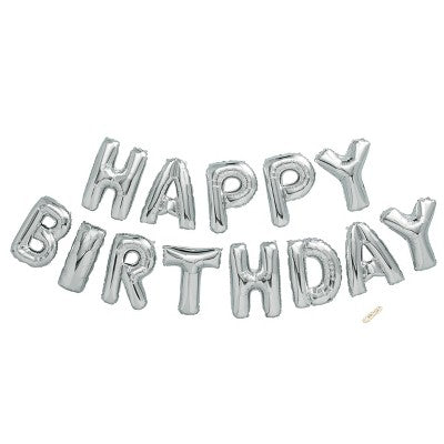Happy Birthday Silver Phrase Foil Balloon