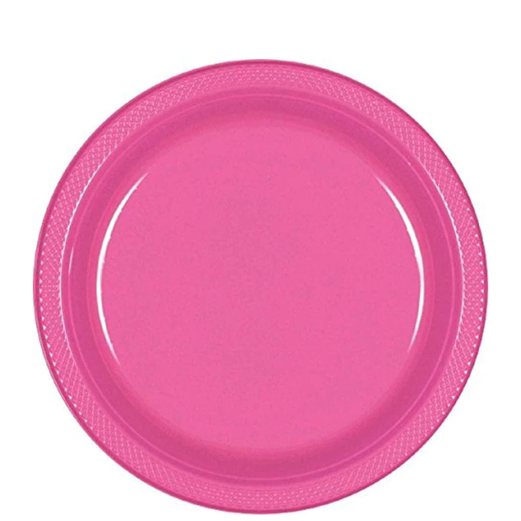 Bright Pink Plastic Plates 10 Pcs.