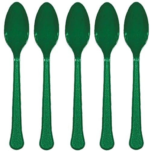 Festive Green Plastic Spoons 20 Pcs