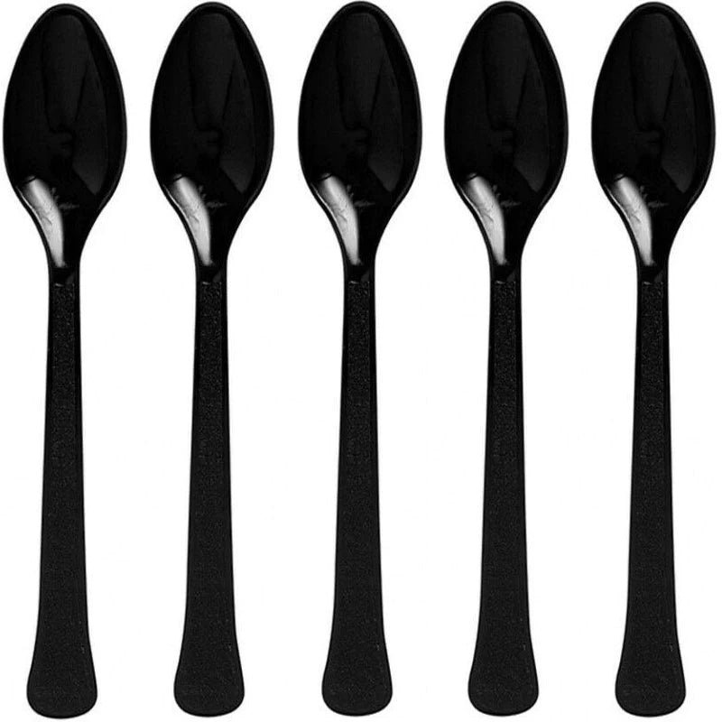 Jet Black Plastic Spoons 20 Pcs