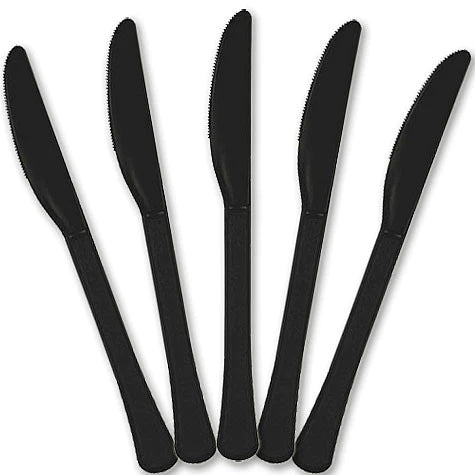 Jet Black Plastic Knives 24 Pcs