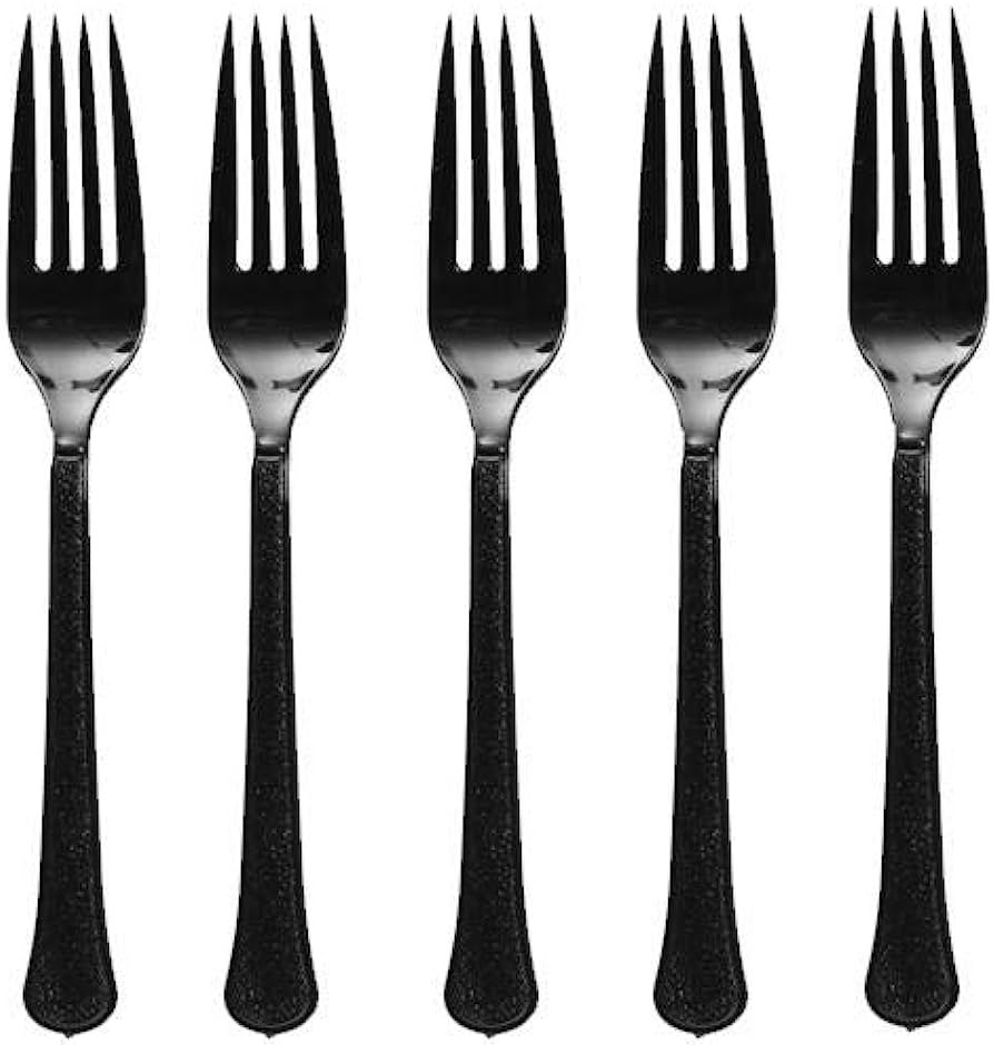 Jet Black Plastic Forks 24 Pcs