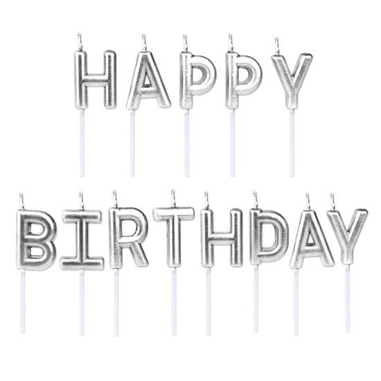Happy Birthday Silver Letter Candle