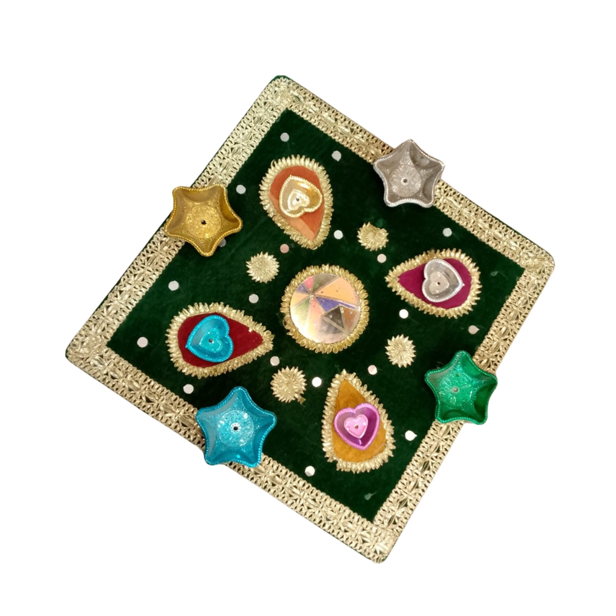 Handcrafted Velvet  Thali with Decorative Diyas