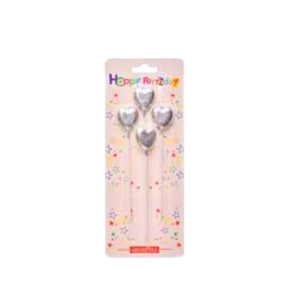 Silver Heart-Shaped Birthday Candles