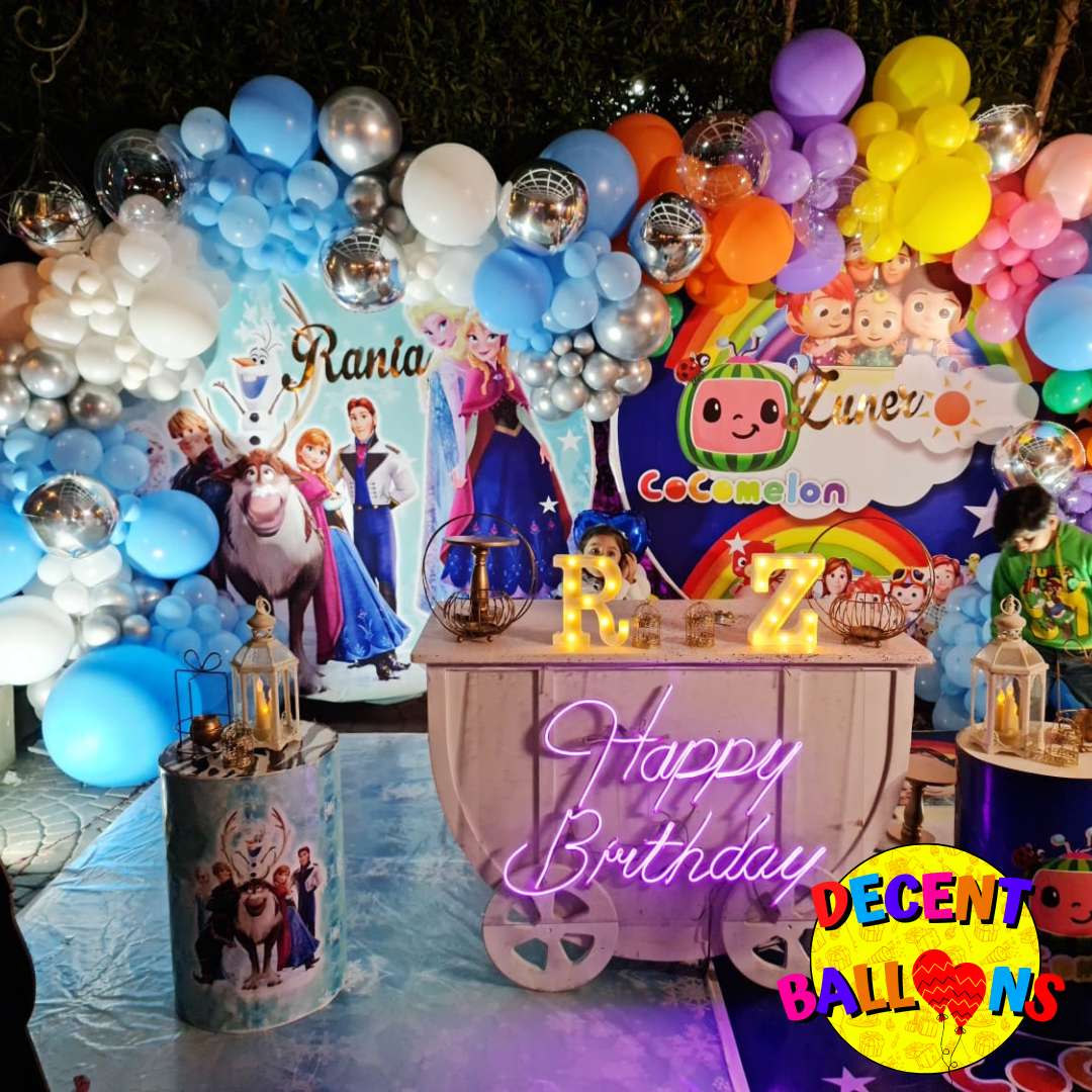 Frozen and CoComelon-Themed Birthday Party Setup – Magical & Playful Celebration Decor