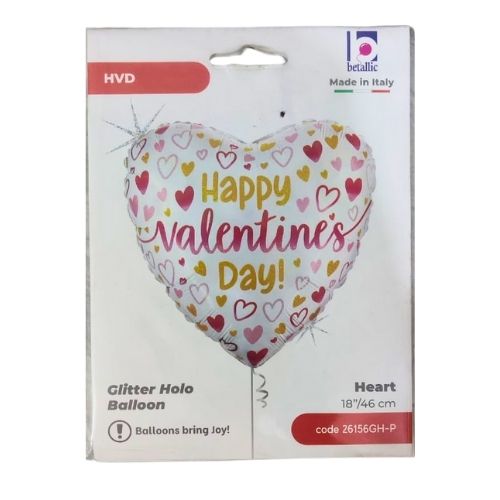 Happy Valentine's Day Glitter Holo Heart Foil Balloon