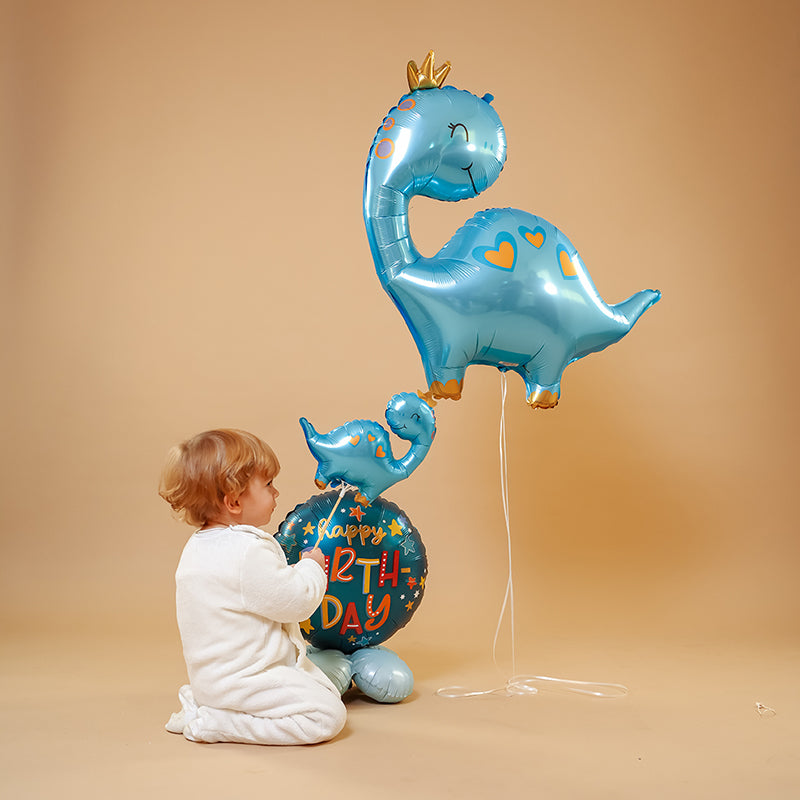 Blue Crowned Dinosaur Foil Balloon