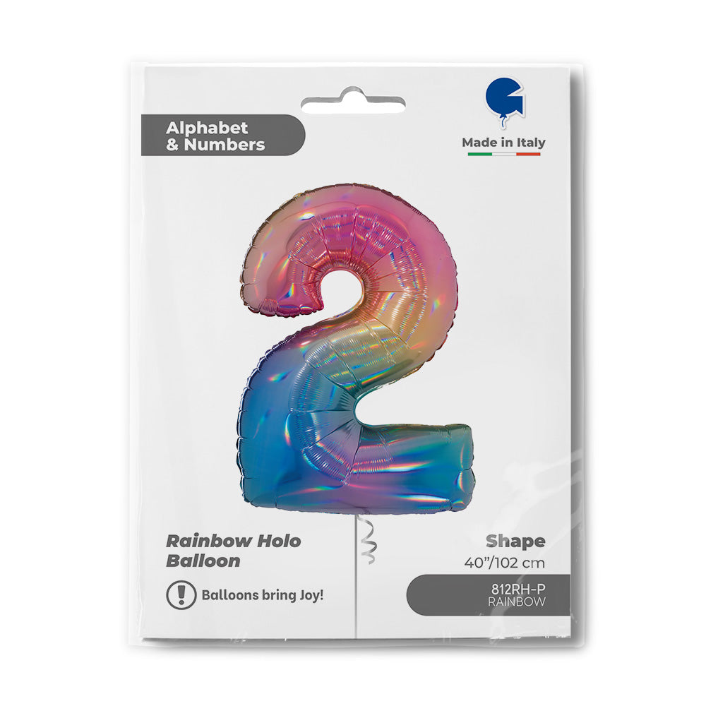 Number 2 Foil Balloon – Rainbow Holographic