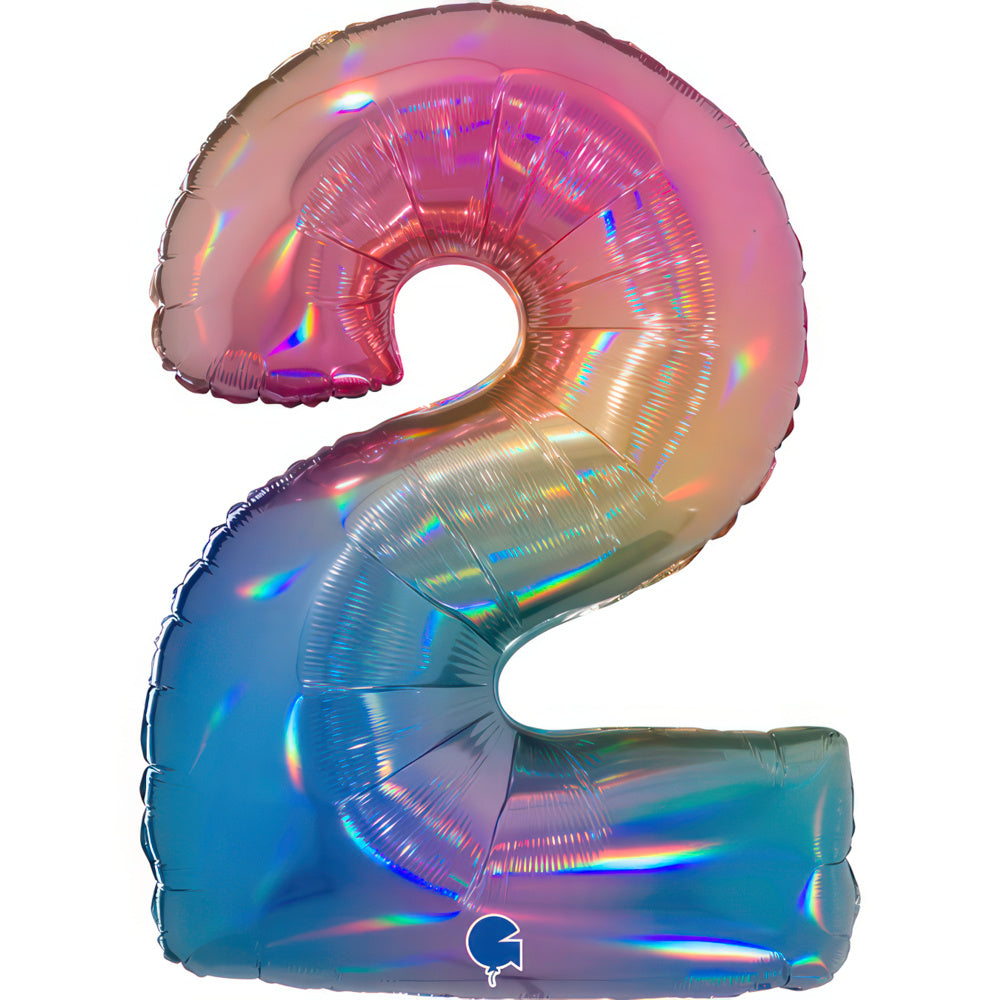Number 2 Foil Balloon – Rainbow Holographic