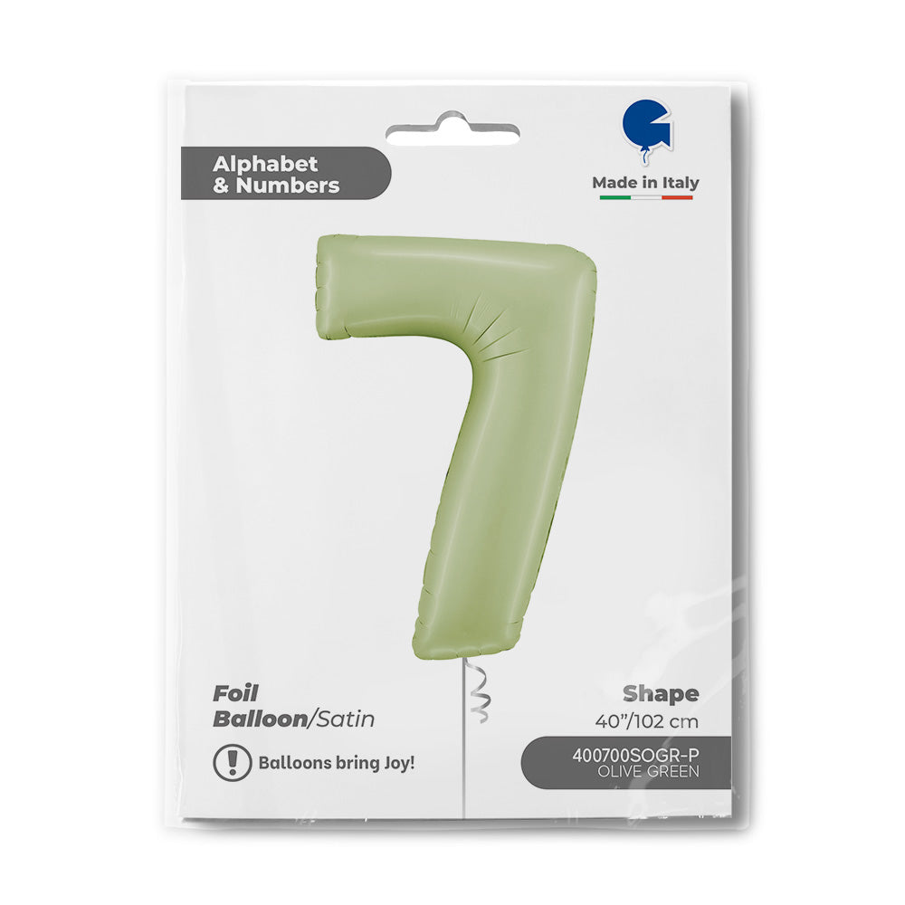 Number 7 Foil Balloon – Olive Green Satin Finish