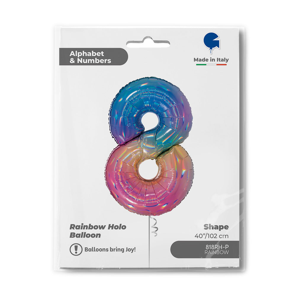 Number 8 Foil Balloon – Rainbow Holographic