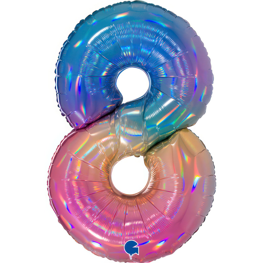 Number 8 Foil Balloon – Rainbow Holographic