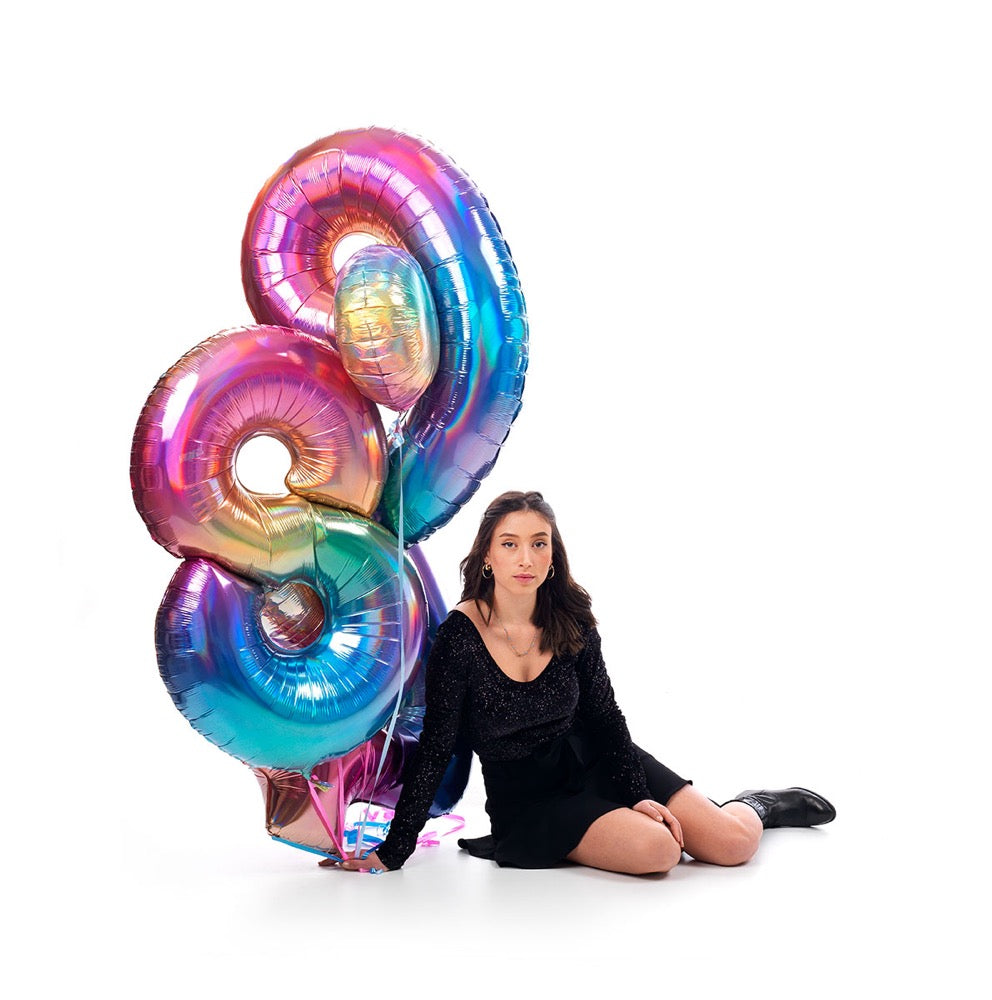 Number 8 Foil Balloon – Rainbow Holographic