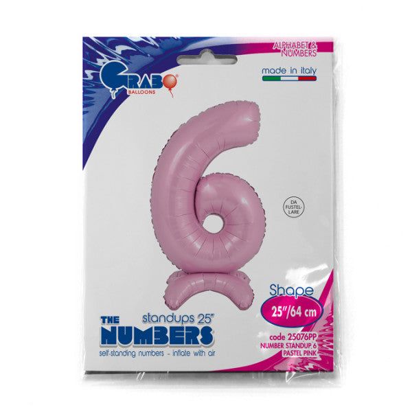 Number 6 Foil Balloon – Self-Standing Pastel Pink