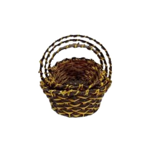 Woven Handle Basket – Dark Brown & Yellow