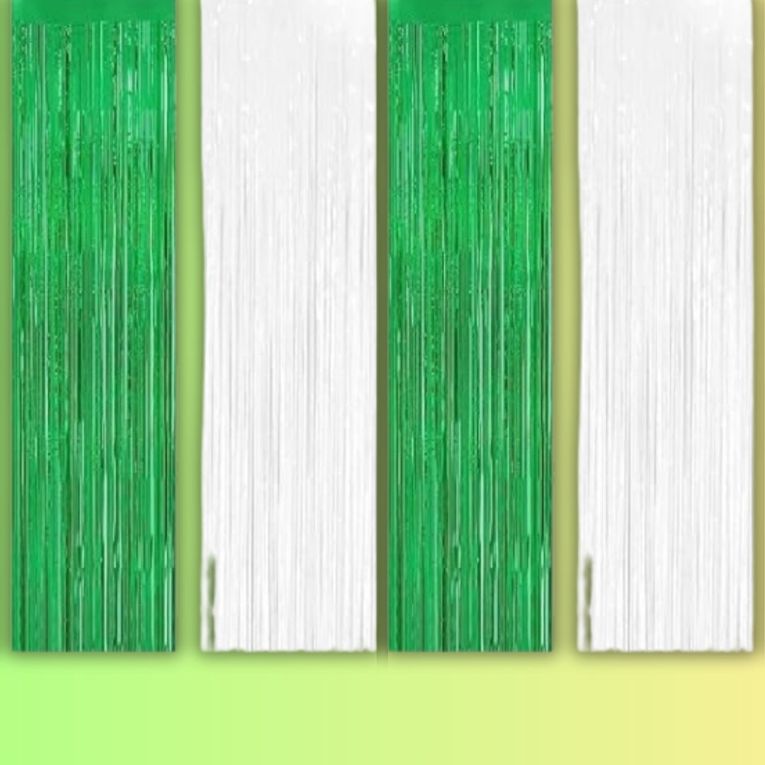 Pack Of 4 Foil Curtains – Green & White Azadi Backdrop for Independence Day Décor 🇵🇰🎉