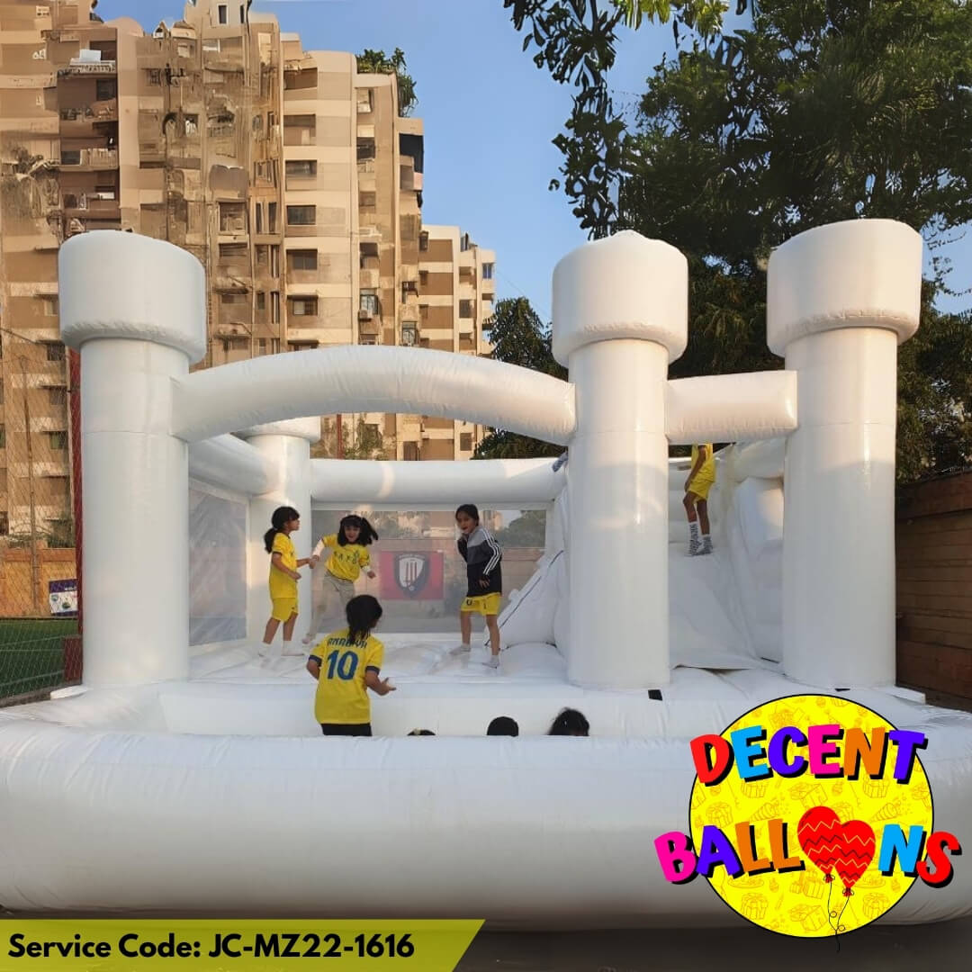 White Castle Ball Pit Slide Jumping Castle – Rent for Elegant Kids’ Party Fun