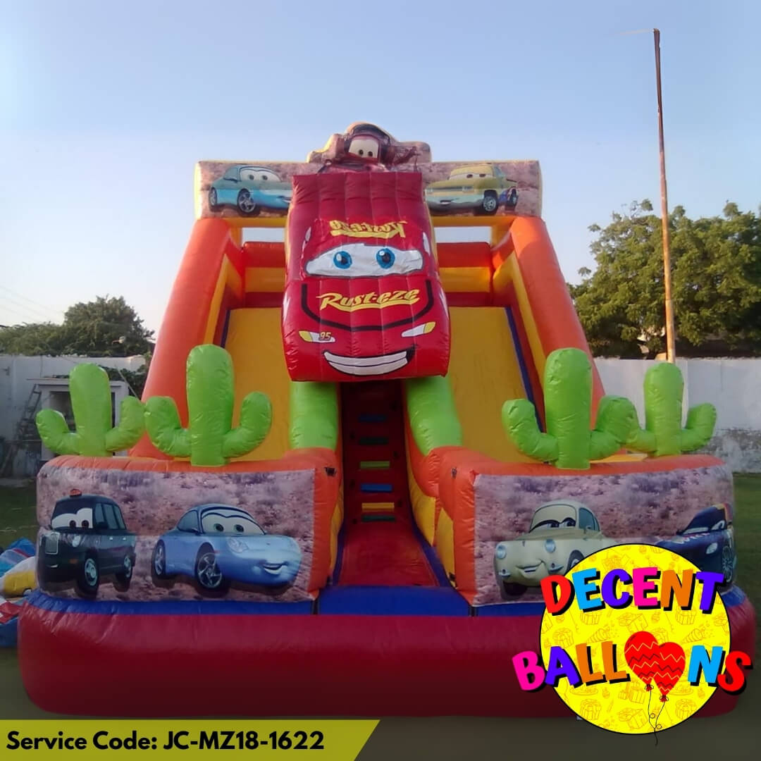 Cars Twin Slide Jumping Castle – Rent for Pixar-Themed Kids’ Parties in Karachi
