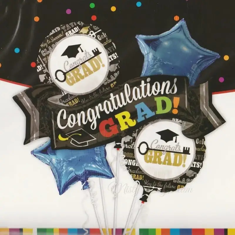Graduation Party Congratulations Helium Foil Balloon Set – 5 Piece Celebration Décor