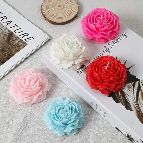4 - Pcs  Multicolor Peony Flower Candle Set