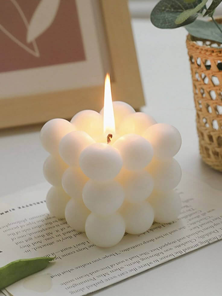 Minimalist Bubble Candle – Decorative Cube Design