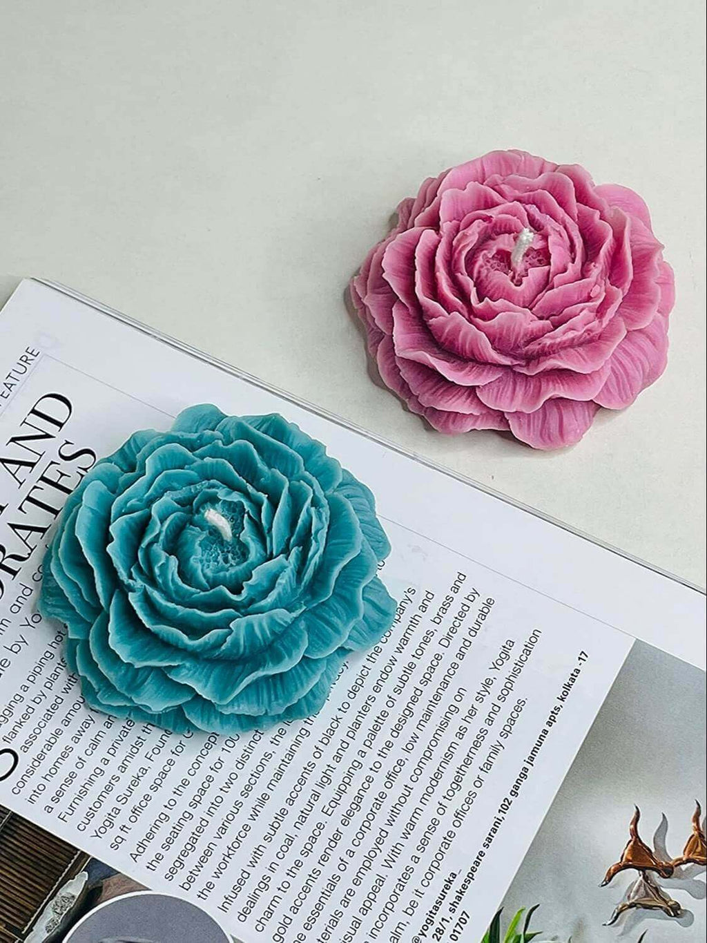 2 - Pcs Petal Peony Flower Candles
