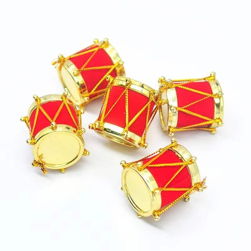 Mini Red & Gold Christmas Drum Ornaments – 12 Piece Holiday Tree Decoration Set