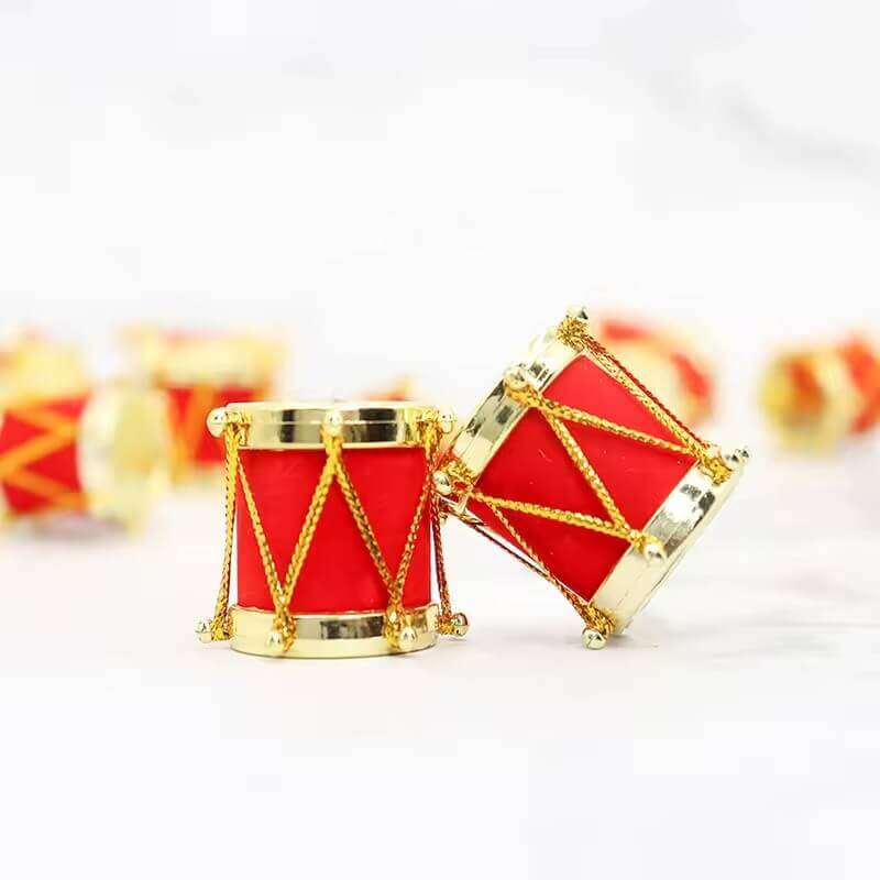 Mini Red & Gold Christmas Drum Ornaments – 12 Piece Holiday Tree Decoration Set