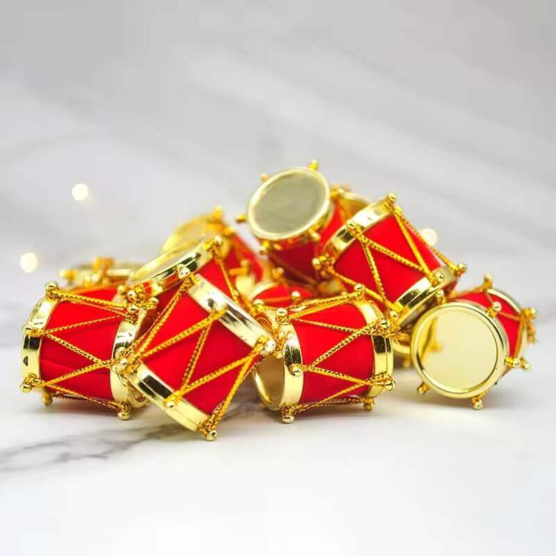 Mini Red & Gold Christmas Drum Ornaments – 12 Piece Holiday Tree Decoration Set