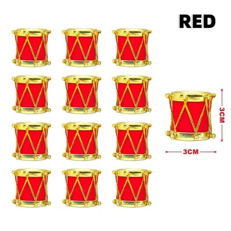 Mini Red & Gold Christmas Drum Ornaments – 12 Piece Holiday Tree Decoration Set