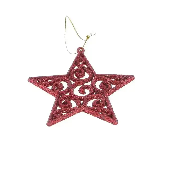 Christmas Glitter Red, Yellow Star Ornament – Elegant Hanging Decoration for Holiday Trees & Festive Décor 2 Pcs