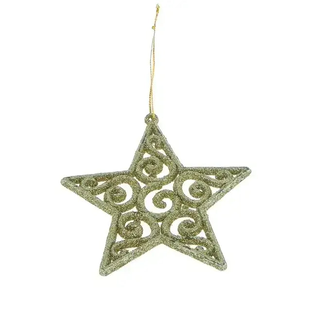 Christmas Glitter Red, Yellow Star Ornament – Elegant Hanging Decoration for Holiday Trees & Festive Décor 2 Pcs