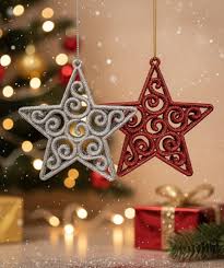Christmas Glitter Red, Yellow Star Ornament – Elegant Hanging Decoration for Holiday Trees & Festive Décor 2 Pcs