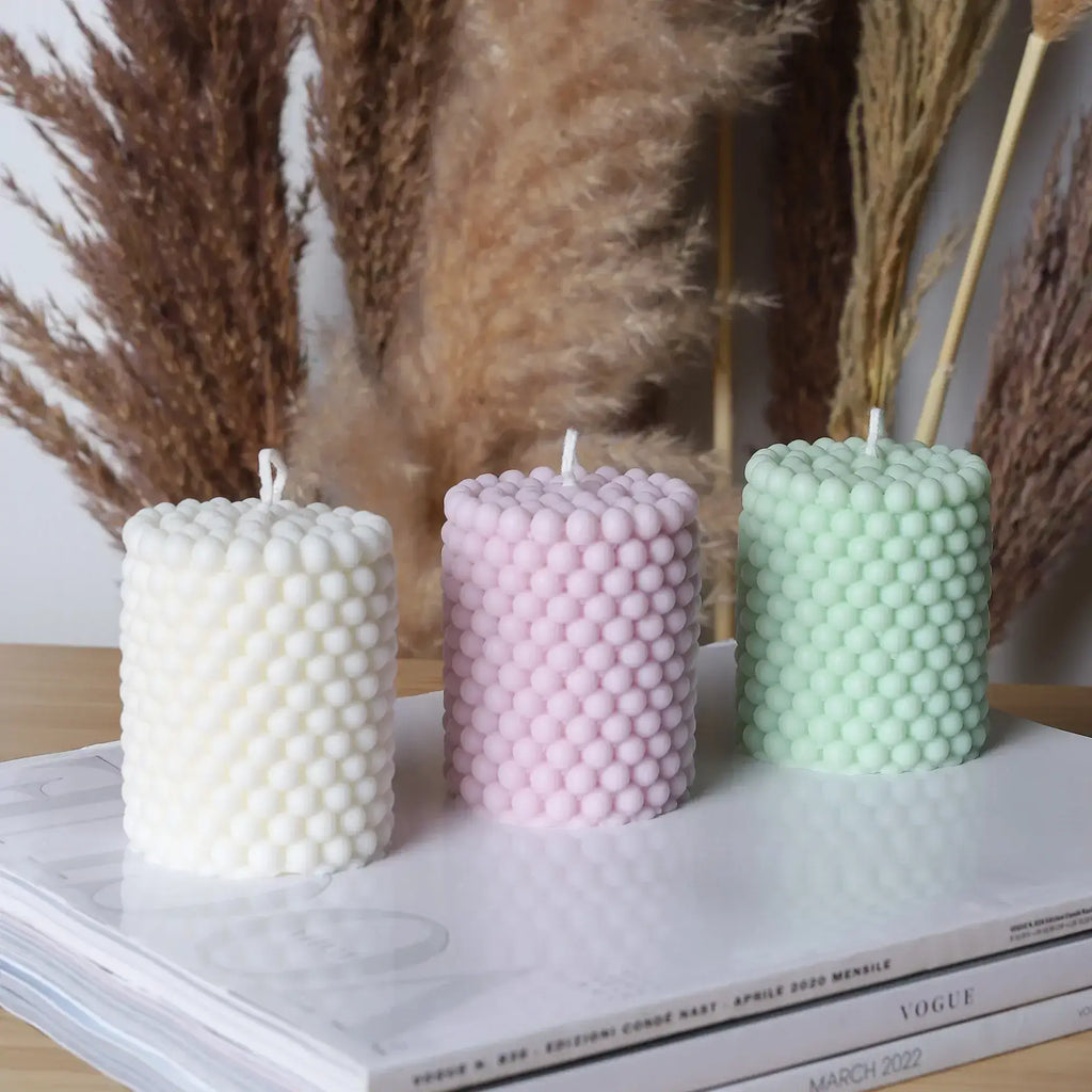 Decorative Bubble Texture  Candle  – Light Pink Modern Home Décor Accent