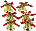 Christmas Golden Bell Ornaments – 12 Piece Hanging Decoration Set with Red Ribbons & “Merry Christmas” Tags