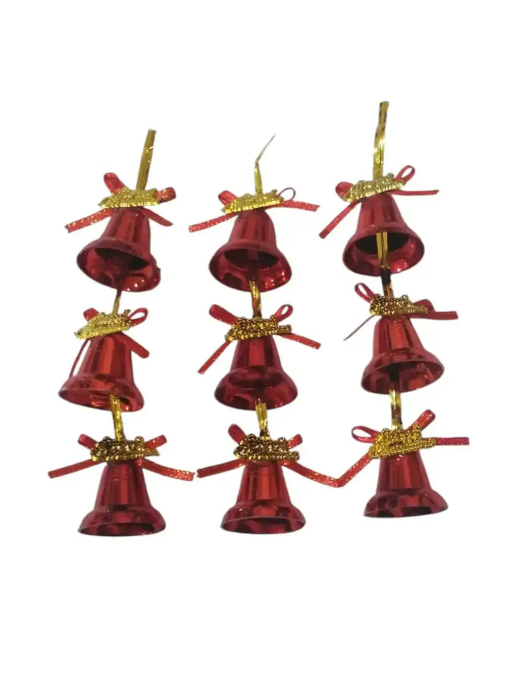 Christmas Red Metallic Bell Ornaments – 12 Piece Hanging Decoration Set with Ribbons & “Merry Christmas” Tags