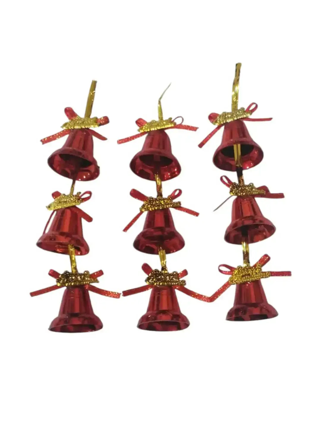 Christmas Red Metallic Bell Ornaments – 12 Piece Hanging Decoration Set with Ribbons & “Merry Christmas” Tags