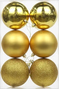 Large Golden Christmas Ball Ornaments – 6 Piece Holiday Decoration Set (Shiny, Matte & Glitter Finish)
