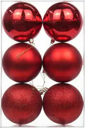 Large Red Christmas Ball Ornaments – 6 Piece Holiday Decoration Set (Glossy, Matte & Glitter Finish)