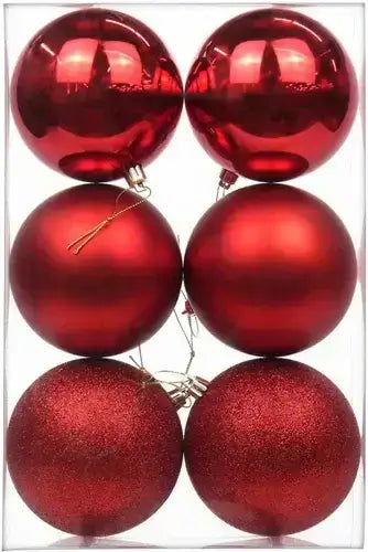 Large Red Christmas Ball Ornaments – 6 Piece Holiday Decoration Set (Glossy, Matte & Glitter Finish)