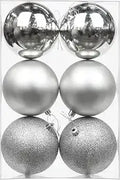Large Silver Christmas Ball Ornaments – 6 Piece Holiday Decoration Set (Glossy, Matte & Glitter Finish)