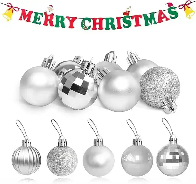 Large Silver Christmas Ball Ornaments – 6 Piece Holiday Decoration Set (Glossy, Matte & Glitter Finish)