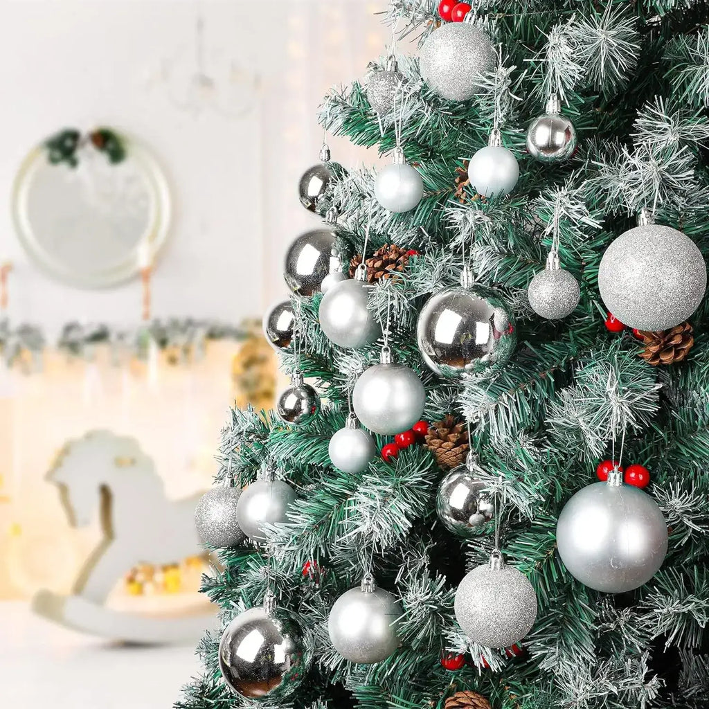 Large Silver Christmas Ball Ornaments – 6 Piece Holiday Decoration Set (Glossy, Matte & Glitter Finish)