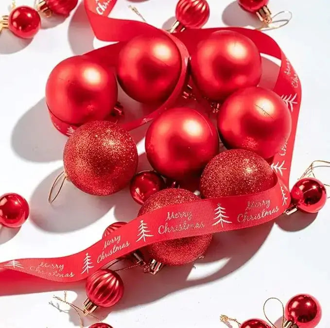 Medium Red Christmas Ball Ornaments – 12 Piece Holiday Decoration Set (Glossy, Matte & Glitter Finish)