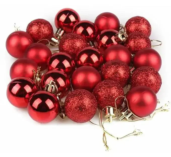 Small Golden / Silver / Red Christmas Ball Ornaments – 12 Piece Holiday Decoration Sets (Glossy, Matte & Glitter Finish)