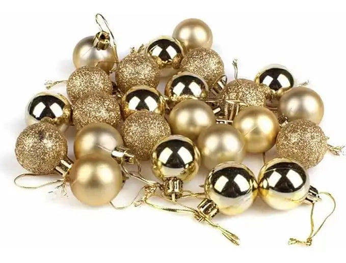 Small Golden / Silver / Red Christmas Ball Ornaments – 12 Piece Holiday Decoration Sets (Glossy, Matte & Glitter Finish)