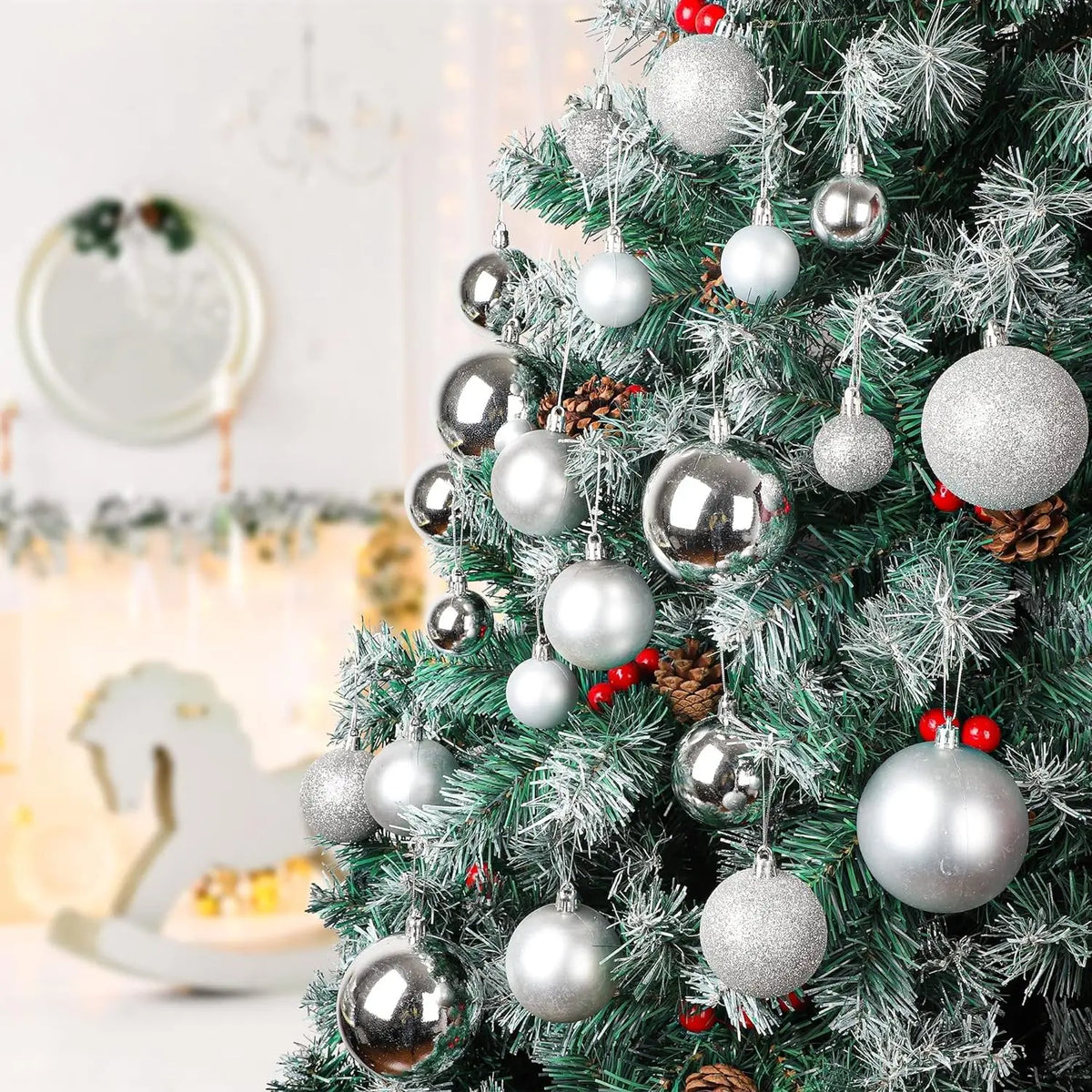 Small Golden / Silver / Red Christmas Ball Ornaments – 12 Piece Holiday Decoration Sets (Glossy, Matte & Glitter Finish)