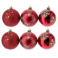 Medium Red Decorative Christmas Ball Ornaments – 6 Piece Holiday Decoration Set (Patterned & Glitter Finish)